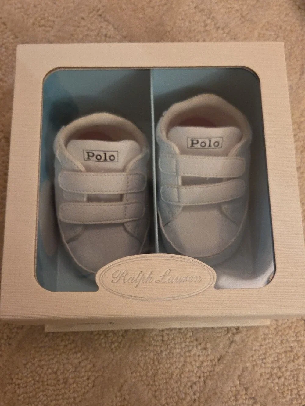 Polo by Ralph Lauren White and Navy Baby Velcro Sneakers